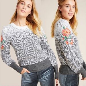 Anthropologie Embroidered Floral Cashmere Karolina Sweater Size Small